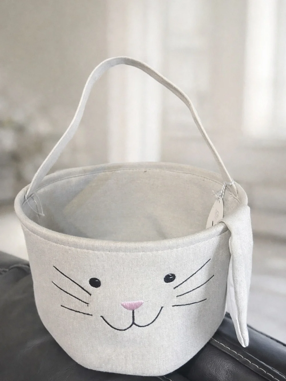 Set of 2 Bunny Easter Baskets Blue & Gray Fabric Easter Buckets